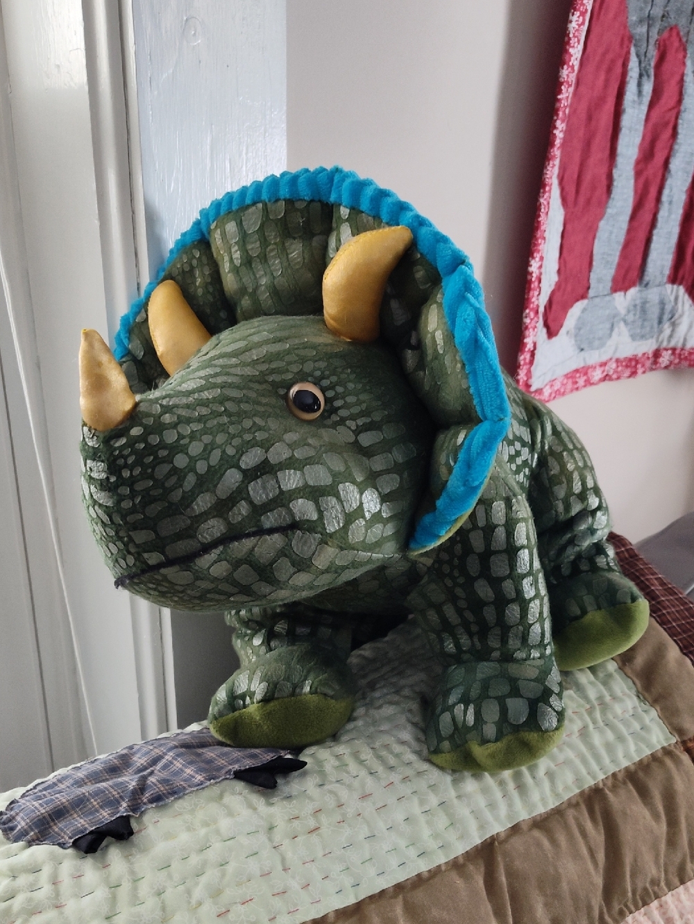 Plush Triceratops Dinosaur Toy - Green with Blue Frill